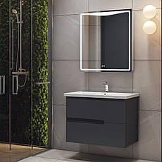 Тумба консольна GRACE 600 (графіт матовий) з умивальником, фото 4