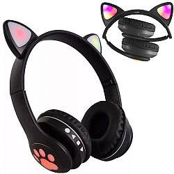 Бездротові навушники з котячими вушками VZV-23M, Чорні / Дитячі навушники з Bluetooth та підсвічуванням