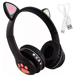 Бездротові Bluetooth навушники VZV-23M на 400 mah з вушками, Чорні / Дитячі навушники з підсвічуванням