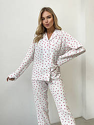 Жіноча Муслінова піжама СОРОЧКА+ШТАНЦІ ЧЕРВОНІ СЕРЦЯ