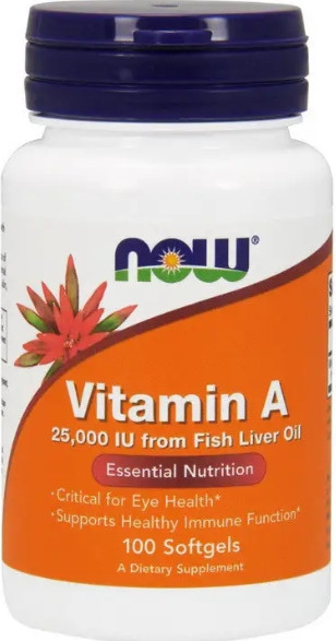 Вітамін А NOW Vitamin A 25,000 IU Fish Liver Oil 100 гел капс