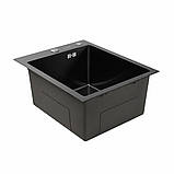 Кухонна мийка Platinum Handmade 4050 PVD чорна круглий сифон 3.0/0.8, фото 3