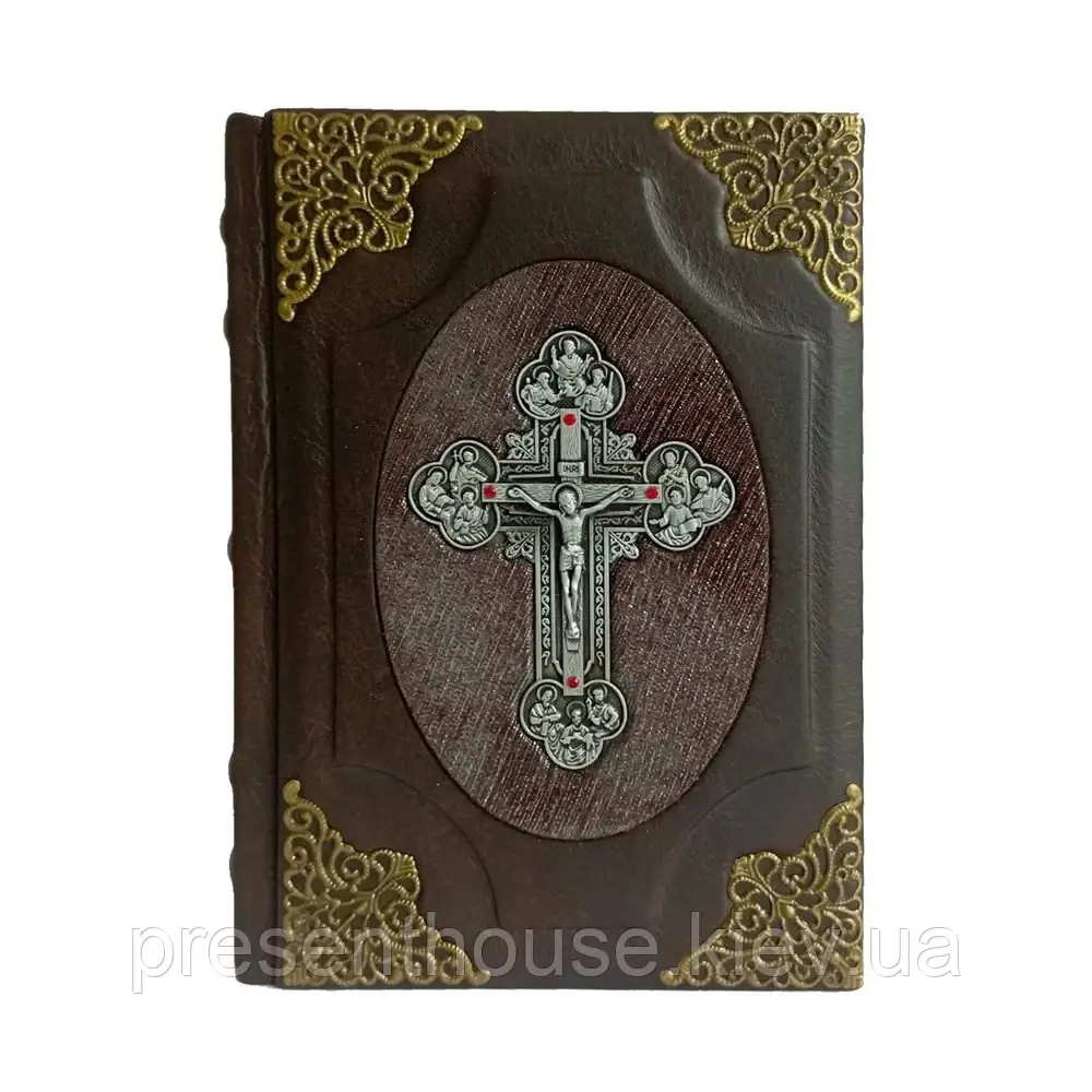 Біблія мала шкіряна (металевий хрест) українською, фото 1