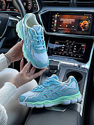 Жіночі замшеві сітка кросівки ASICS Gel — NYC Blue Mint, жіночі кеди Асикс блакитні, Жіноче взуття