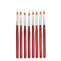 Набір пензлів для дизайну нігтів 8 штук з дерев'яною ручкою