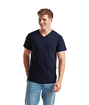 Глибоко Темно-Синя чоловіча футболка літня з V-подібним вирізом Original V-neck Fruit of the loom, фото 5