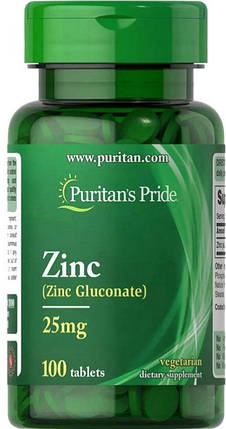 Цинк глюконат Puritan's Pride Zinc Gluconate 25 mg 100 таб, фото 1