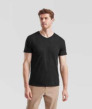 Чорна чоловіча футболка з V-подібним вирізом Iconic 150 V Neck T-Shirt Fruit of the loom, фото 3