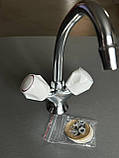 Кран змішувач у формі Ялинка для мийки та умивальника нержавійка на гайці дворучковий водорозбірний Зм-УмДЦБр арт. СЕ11У1Х1, фото 7