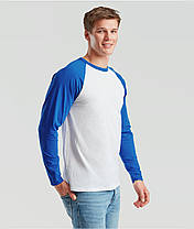 Біла футболка з довгим рукавом чоловіча кольоровий рукав Long sleeve baseball Fruit of the loom, фото 6
