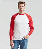 Біла футболка з довгим рукавом чоловіча кольоровий рукав Long sleeve baseball Fruit of the loom, фото 5