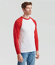 Біла футболка з довгим рукавом чоловіча кольоровий рукав Long sleeve baseball Fruit of the loom, фото 6