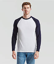 Біла футболка з довгим рукавом чоловіча кольоровий рукав Long sleeve baseball Fruit of the loom, фото 5