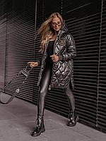 Стильна стьобана жіноча подовжена куртка батал. Якісне тепле жіноче пальто р. 42-56 "Megan"