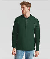 Глибоко Темно-Зелене поло чоловіче з довгим рукавом Premium l/s polo Fruit of the loom, фото 5