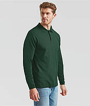 Глибоко Темно-Зелене поло чоловіче з довгим рукавом Premium l/s polo Fruit of the loom, фото 6