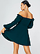 Ніжне романтичне коктейльне плаття з довгим рукавом на резинці, темно-зелене, фото 5
