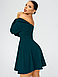 Ніжне романтичне коктейльне плаття з довгим рукавом на резинці, темно-зелене, фото 4