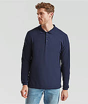 Темно-Синє поло чоловіче з довгим рукавом Premium l/s polo Fruit of the loom, фото 5