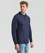 Темно-Синє поло чоловіче з довгим рукавом Premium l/s polo Fruit of the loom, фото 6