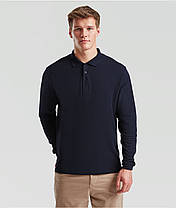 Глибоко Темно-Синє поло чоловіче з довгим рукавом Premium l/s polo Fruit of the loom, фото 5