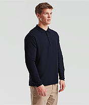 Глибоко Темно-Синє поло чоловіче з довгим рукавом Premium l/s polo Fruit of the loom, фото 6