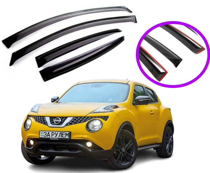 Дефлектори вікон вітровики для Nissan Juke 2010-2019 (скотч) AV-Tuning, фото 1