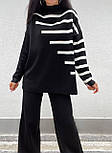 Костюм в'язаний чорний светр подовжений смужку подовжений і широкі штани, фото 2