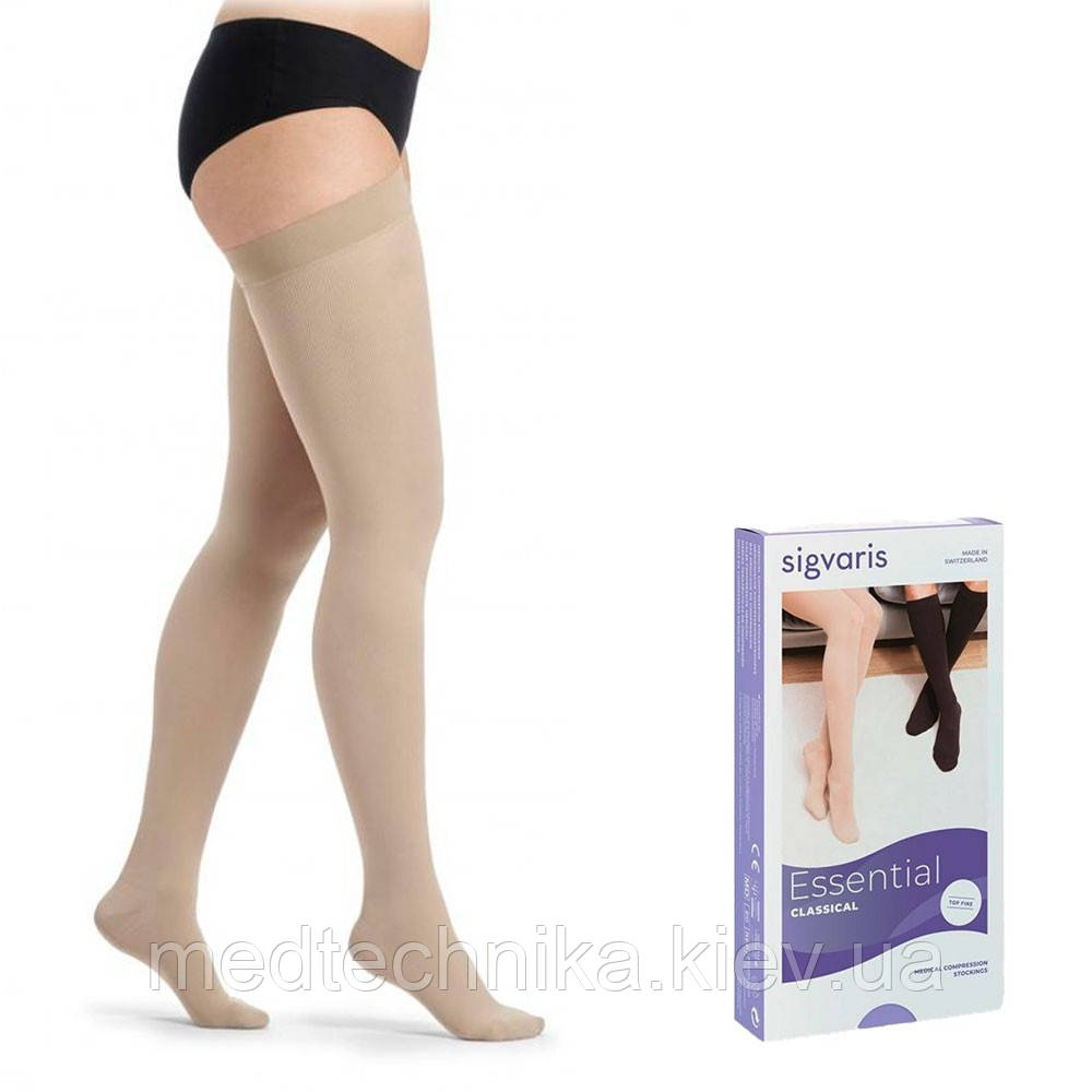 Панчохи компресійні, 2 клас, 23-32 мм рт.ст. із силіконовим фіксатором, закритий носок, Essential CLASSICAL PLUS, Sigvaris, фото 1