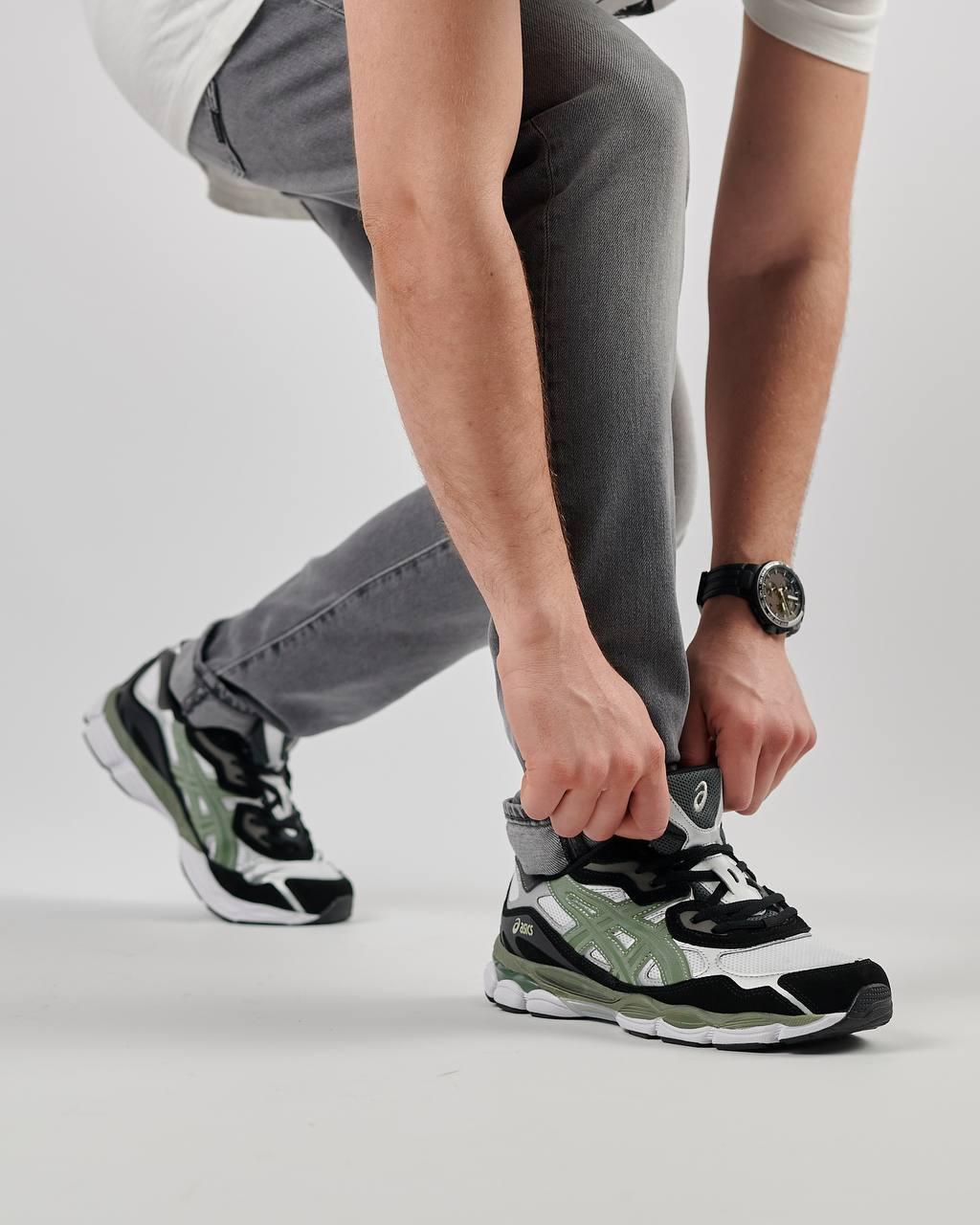 Чоловічі кросівки замша текстиль ASICS Gel-NYC Black White Olive, кеди Асикс чорні білі. Чоловіче взуття