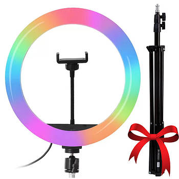 Кільцева світлодіодна лампа 36 см Led RGB для селфи + Подарунок Штатив для кільцевої лампи