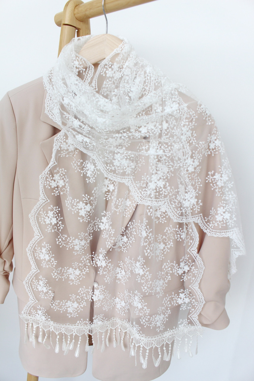 Шарф айворі весільний церковний ажурний 151020, фото 1