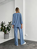 Синій жіночий утеплений костюм з ангори в косичку: вільна кофта та прямі штани, фото 7