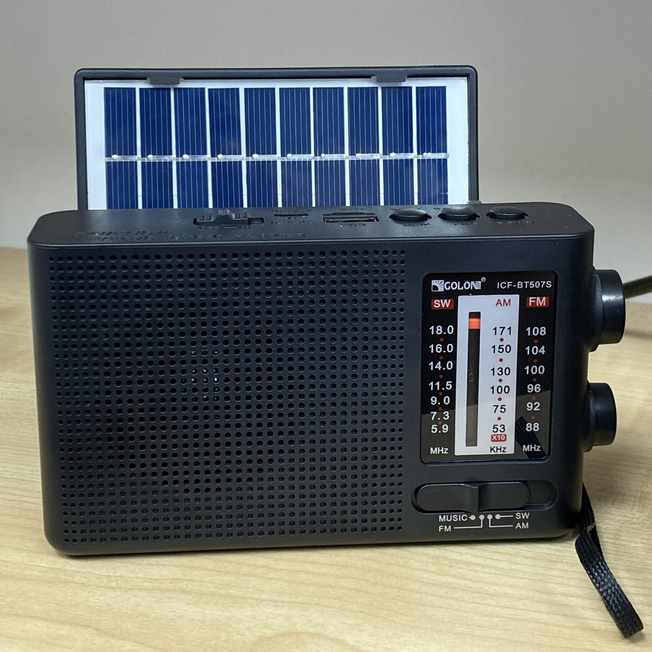 Радіоприймач із сонячною батареєю, акумулятором 18650 та МР3 Bluetooth GOLON ICF-BT507S