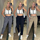 Чорні жіночі штани зі стрейч-джинса на гумці з кишенями, фото 3