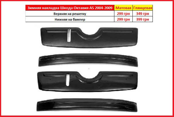 Зимова накладка на решітку Skoda Octavia А5 2004-2009 Шкода Октавія А5 радіатора дорістайл