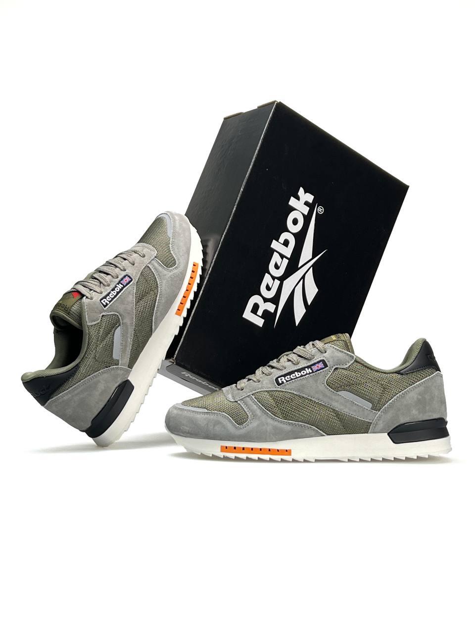 Чоловічі кросівки замша нейлон Reebok Classic New Khaki White, кеди чоловічі Рибок хакі. Чоловіче взуття, фото 1