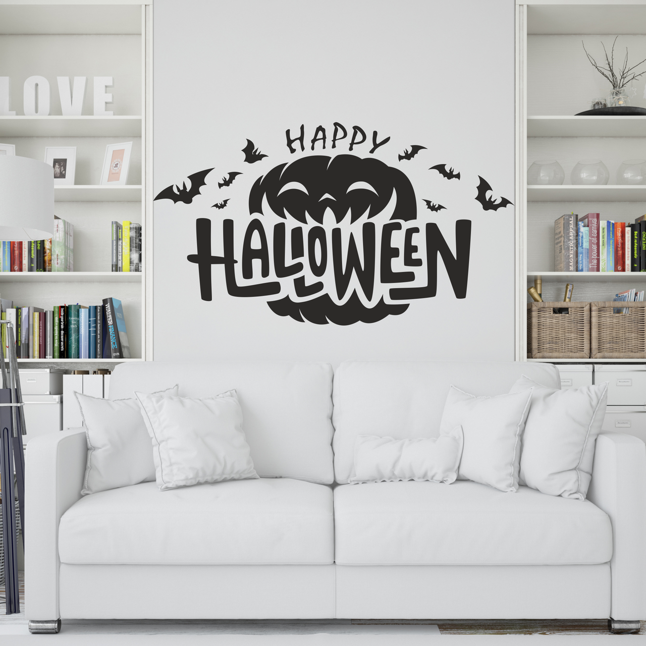 Декоративні наклейки на Хелловін Happy Halloween Гарбуз 638х360мм вінілові Happy Pocket матова Чорний