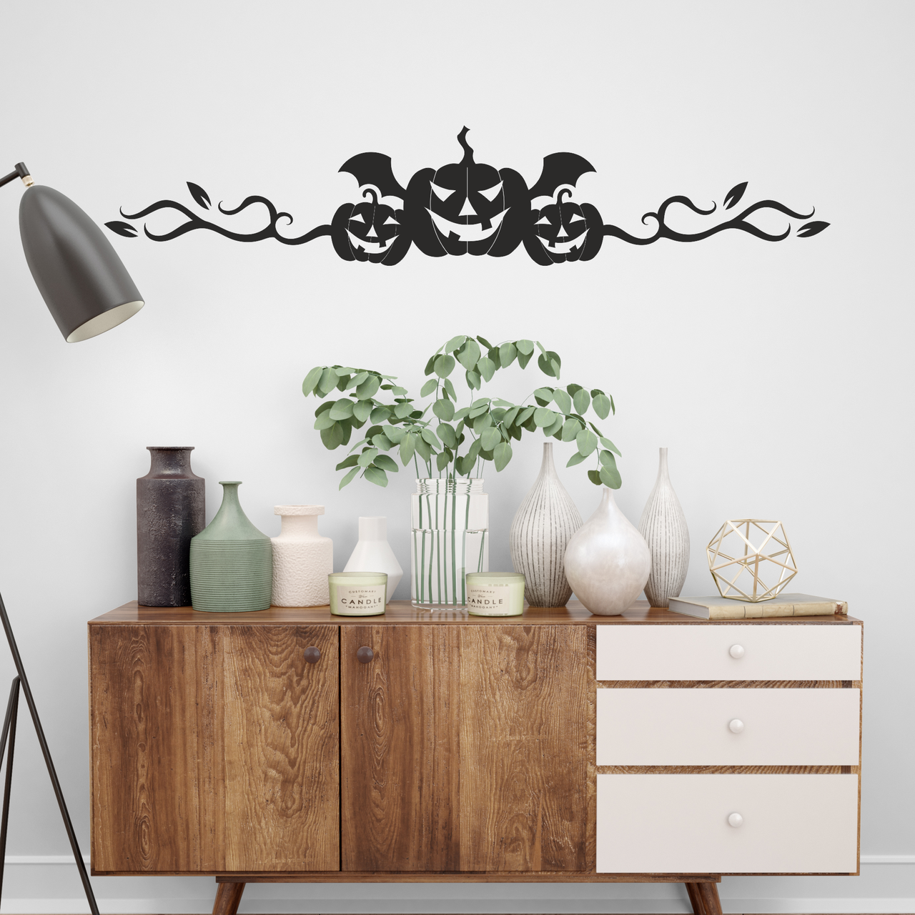 Наклейки на вікна Хелловін Гарбузи гілки 800х154мм моторошний декор для стін вікон Happy Pocket матова Чорний, фото 1