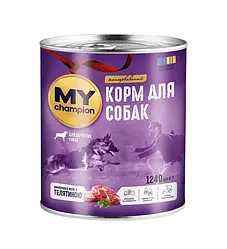 Вологий корм My Champion для дорослих собак шматочки в желе з телятиною 1240 г