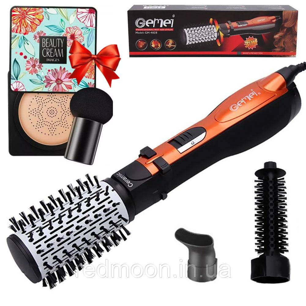 Фен-стайлер Gemei GM 4828 + Подарунок Кушон Images Moisture Beauty Cream / Фен-щітка для укладання волосся, фото 1