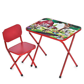 Столик зі стільцем Bambi дитячий складний M 5966-3 Домашні тварини Червоний