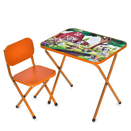 Столик зі стільцем Bambi дитячий складний M 5966-7 Домашні тварини Помаранчевий, фото 1