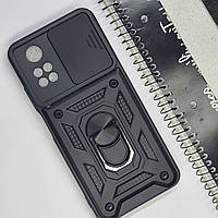 Протиударний чохол зі шторокою та кільцем для Poco M4 Pro 4G (Чорний) / на поко м4 про