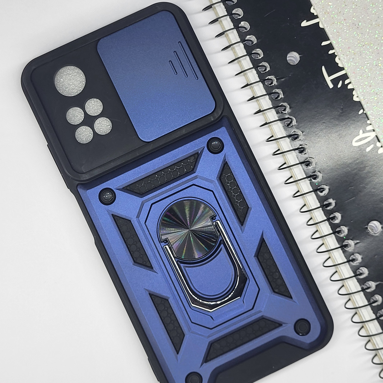 Протиударний чохол зі шторокою та кільцем для Poco M4 Pro 4G (Синій) / на поко м4 про - фото 1 - id-p2342247677