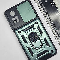 Протиударний чохол зі шторокою та кільцем для Poco M4 Pro 4G (Зелений) / на поко м4 про