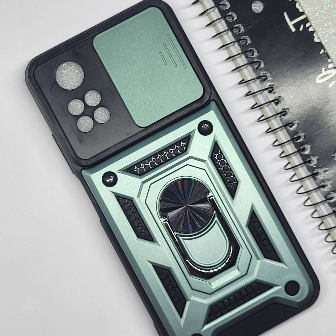 Протиударний чохол зі шторокою та кільцем для Poco M4 Pro 4G (Зелений) / на поко м4 про - фото 1 - id-p2342251949