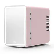 Портативний холодильник 12V на 4 л зі світлодіодним дзеркалом Рожевий, фото 2