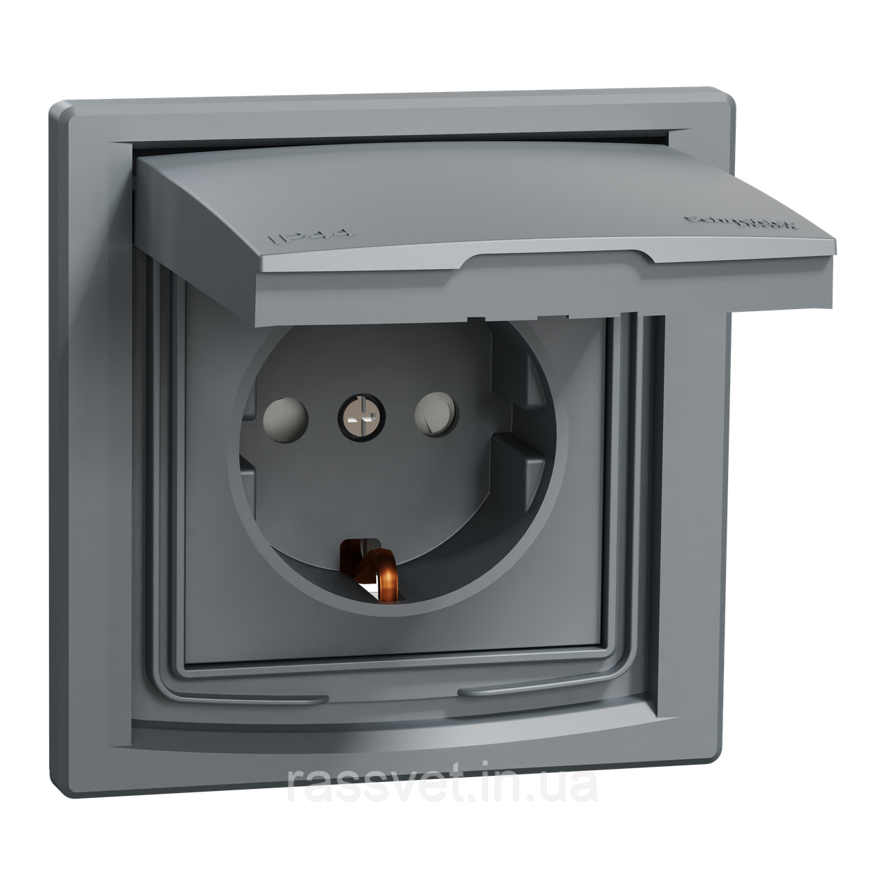 РОЗЕТКА IP44 З КРИШКОЮ, З ЗАЗЕМЛЕННЯМ, З ЗАХИСНИМИ ШТОРКАМИ, СТАЛЬ ASFORA