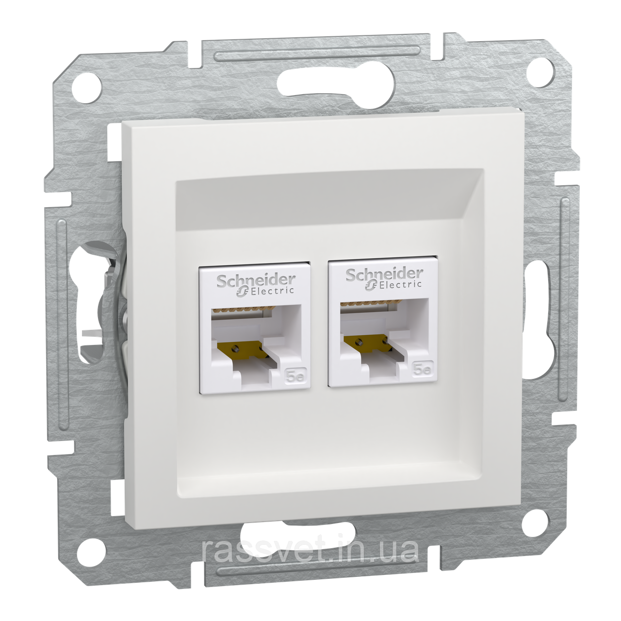 Розетка RJ45 подвійна, тип UTP, категорія 5E, білий, Asfora, без рамки